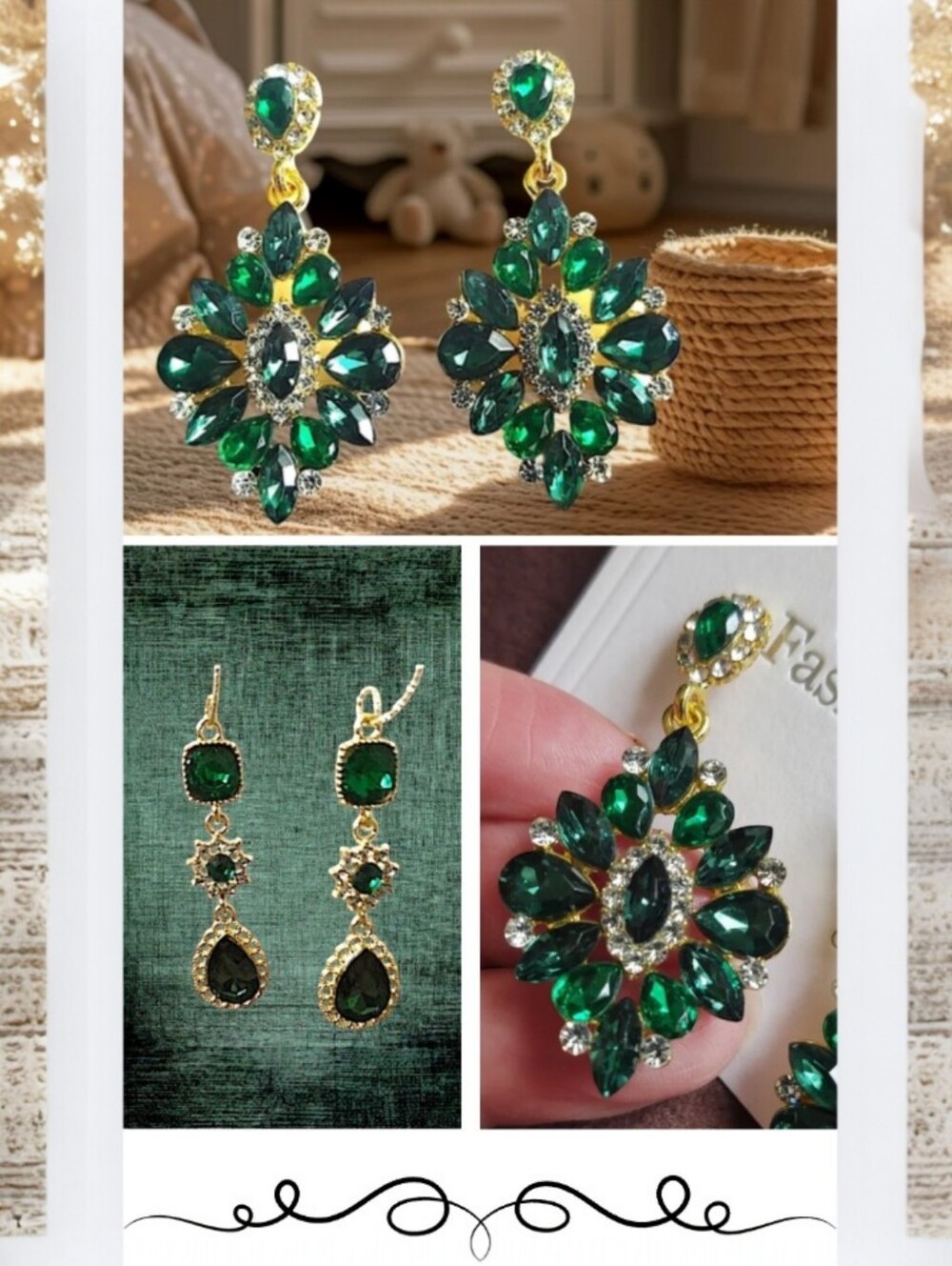 Emerald Crystal Earring Duo